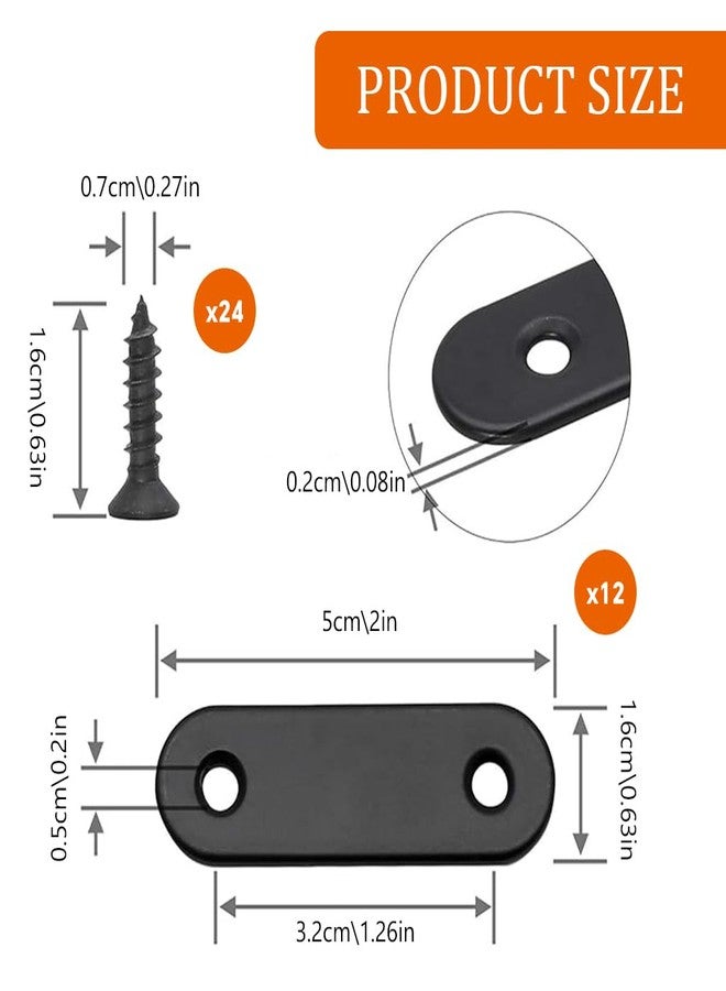 Serplex مجموعة سيربلكس® من 12 قطعة من الأقواس المسطحة المستقيمة مع براغي، أقواس تثبيت مسطحة من الفولاذ المقاوم للصدأ، ألواح وصل لإصلاح الخشب والألواح وإطارات الأسرة والأثاث والرفوف، 50 مم، أسود - Image 2